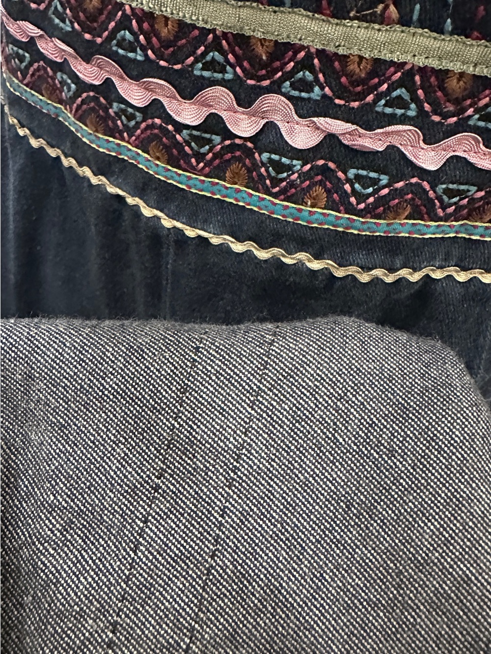 Embroidered Navy Velvet A-Line Dress - Picture 9 of 9